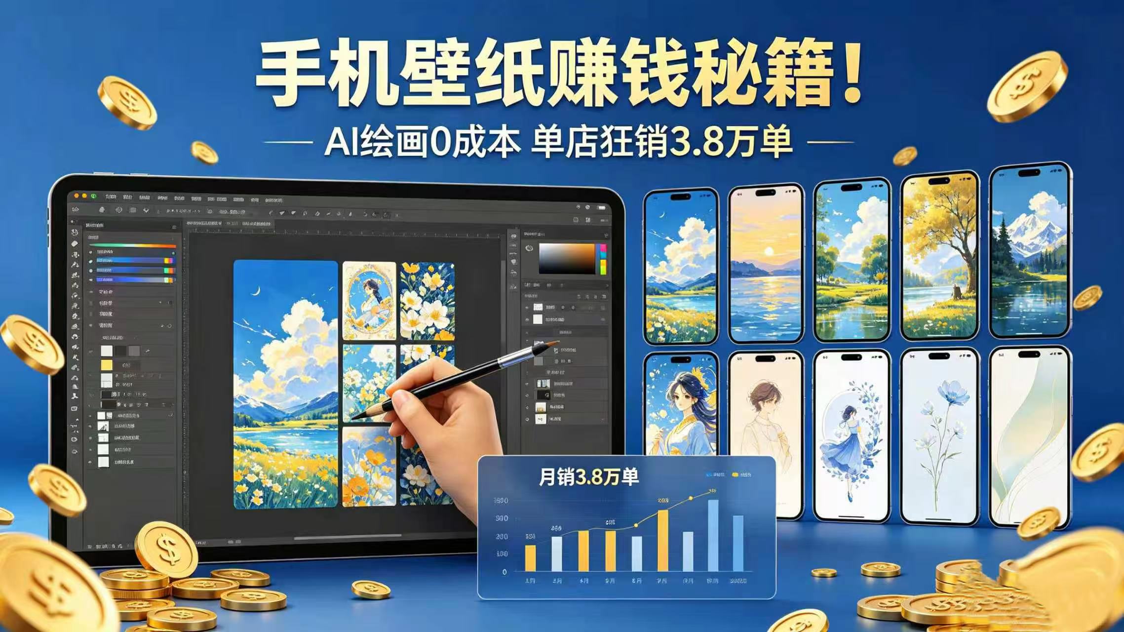 手机壁纸赚钱秘籍！AI 绘画 0 成本 单店狂销 3.8 万单-搜码